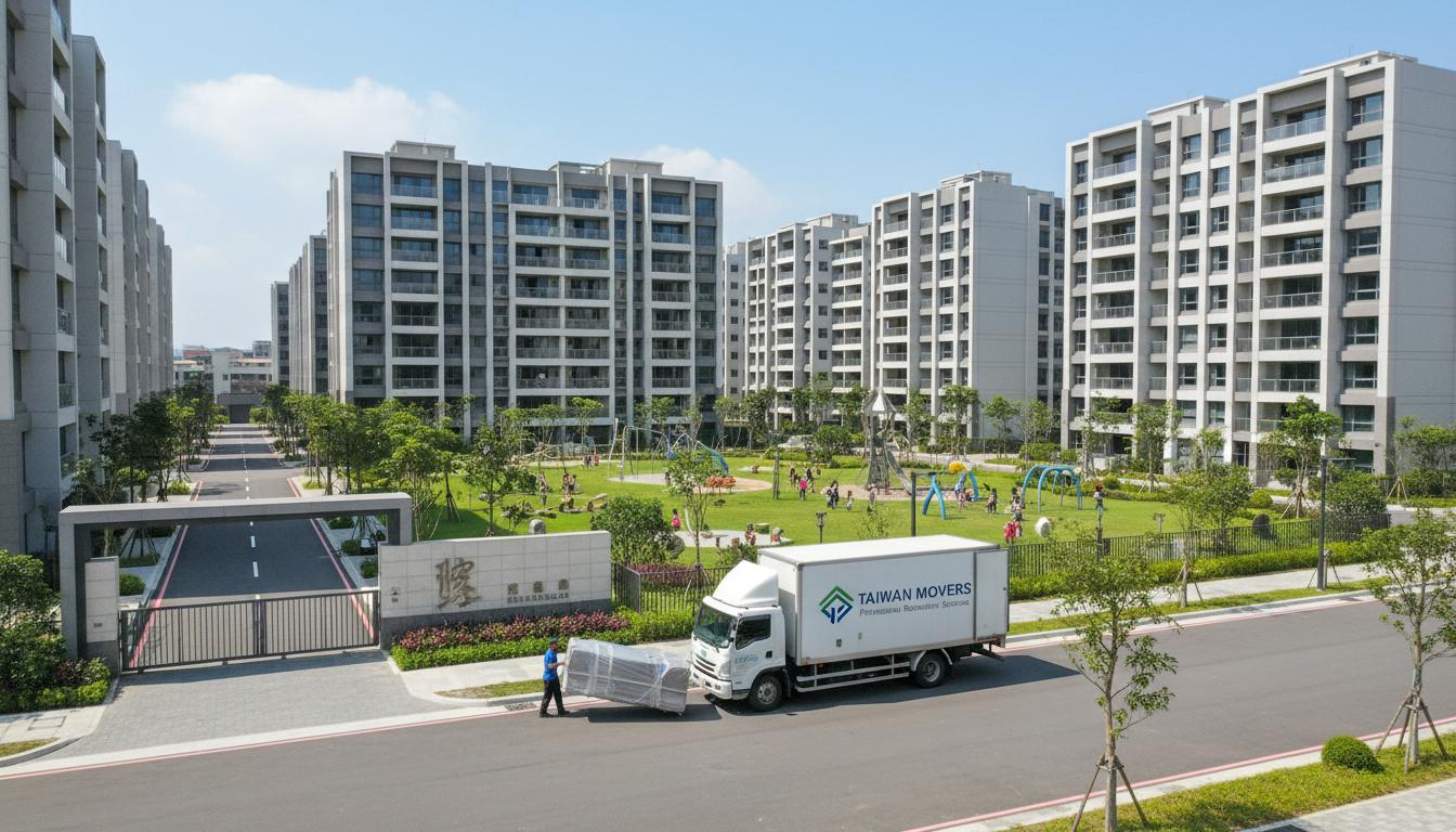 安南區新興重劃區搬家，搬家貨車在現代住宅社區搬運