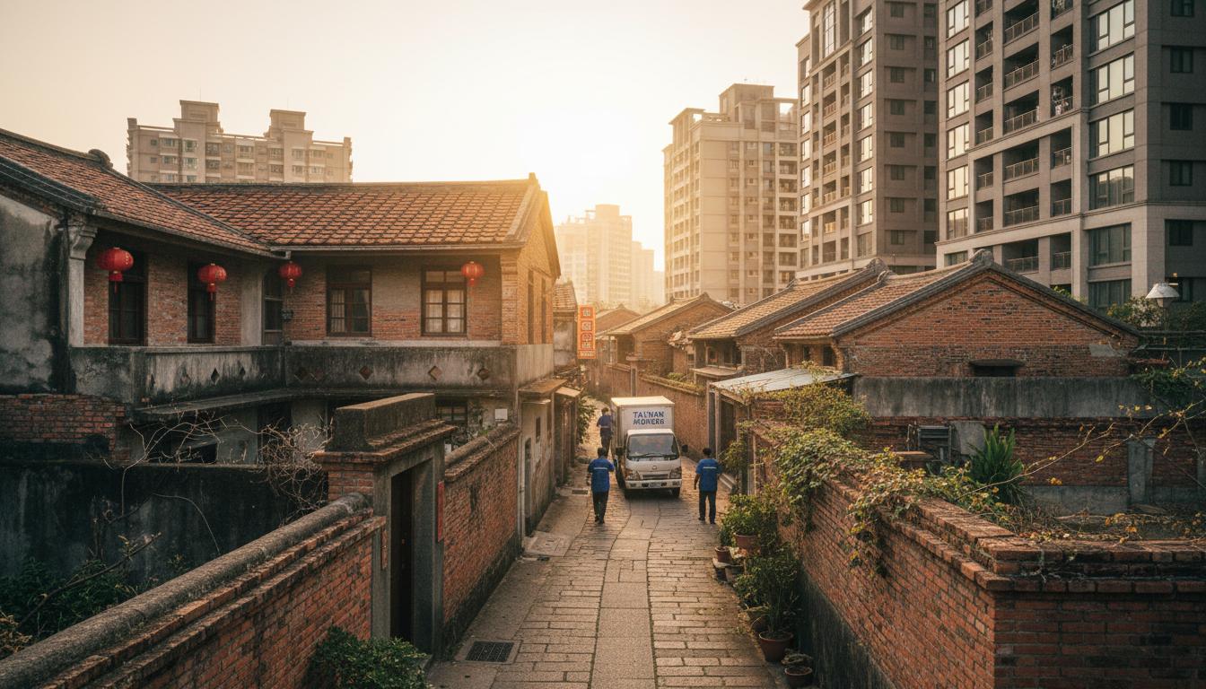 南區傳統聚落搬家，搬家貨車在狹窄巷弄中小心行駛