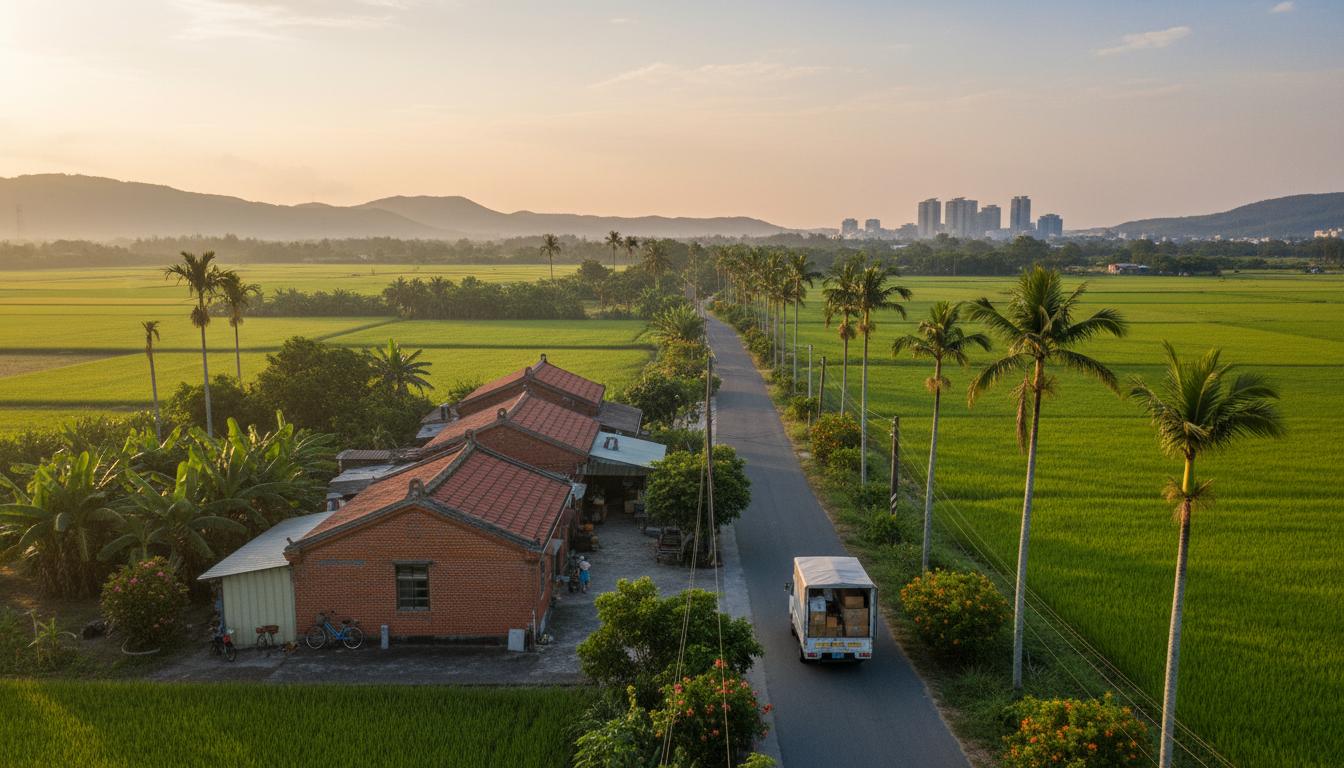 善化區鄉村搬家，搬家貨車在田間小路上行駛