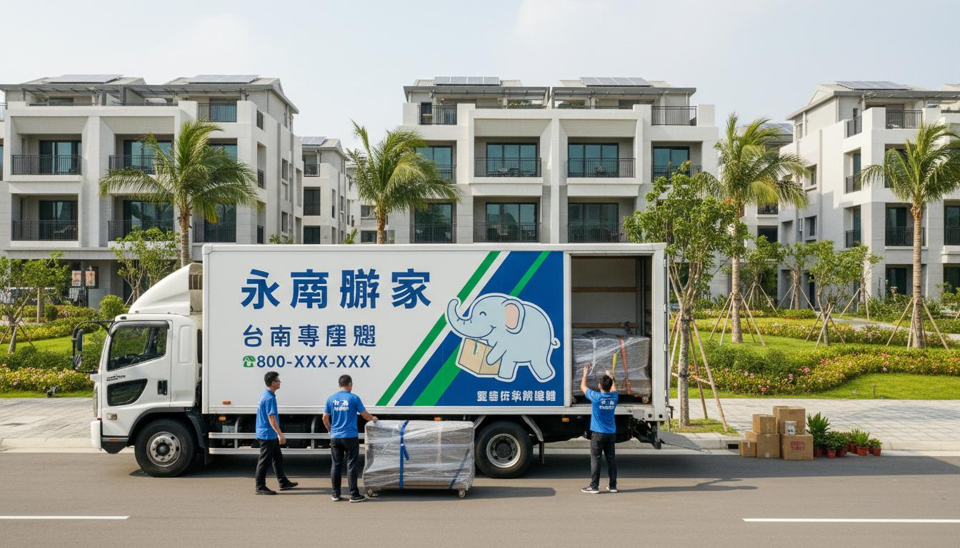 永康區新成屋社區搬家，專業搬家貨車在現代住宅區搬運家具