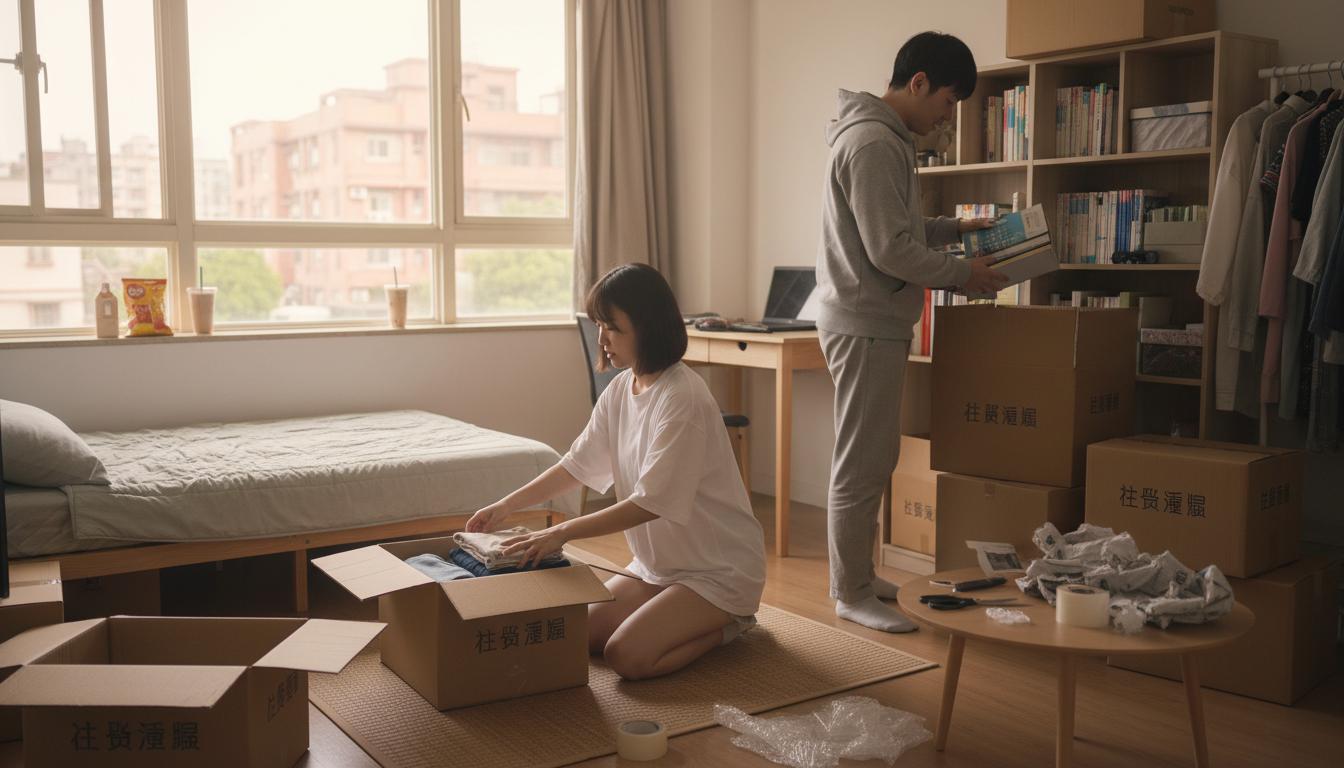 永康區租屋族在套房內打包紙箱準備搬家